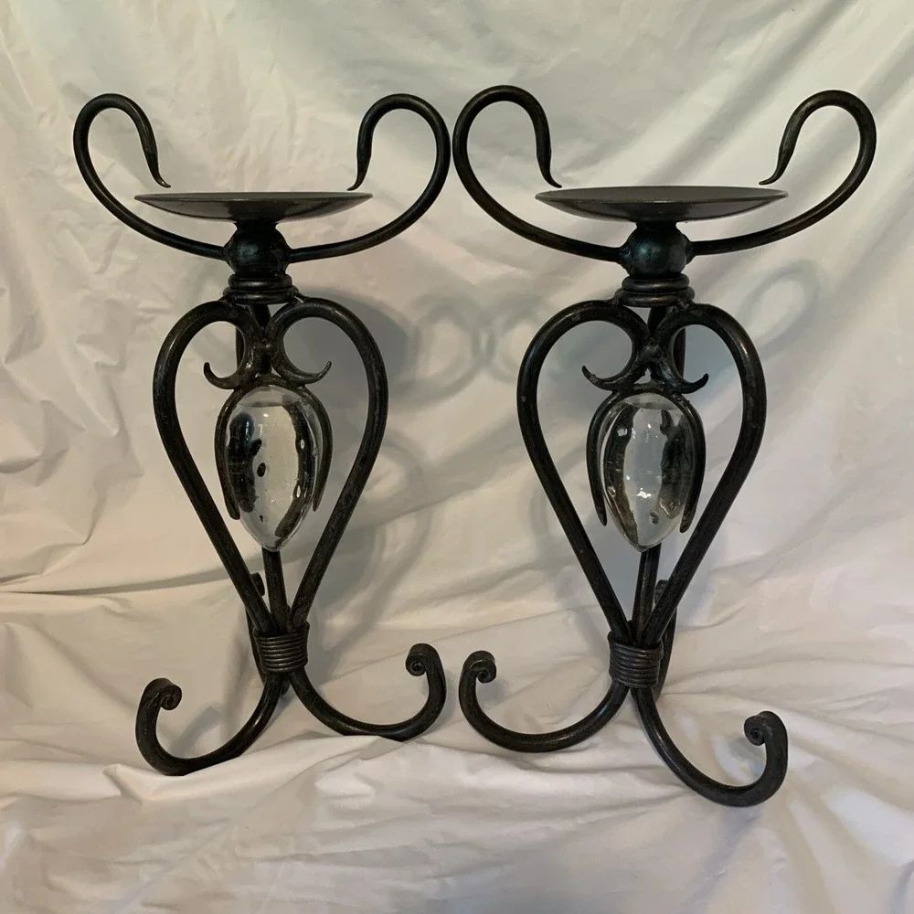 Pair Of Pier 1 Wrought Iron Candlestick Holders Strawberry Teardrop - 12